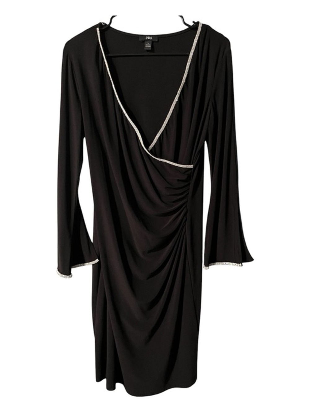 J.B.S. Black Long-Sleeve Draped Dress with Silver Trim